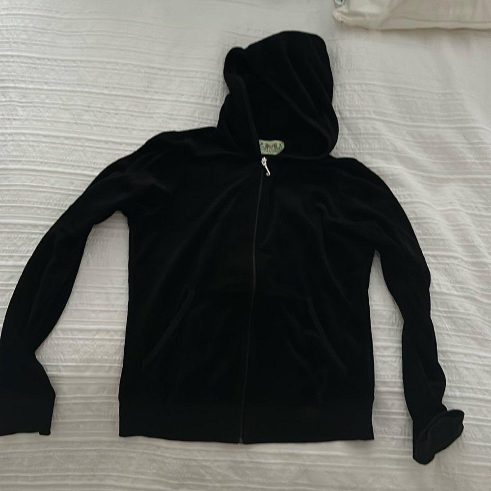 Juicy Couture Black Velour Track Suit Zip Up size Large